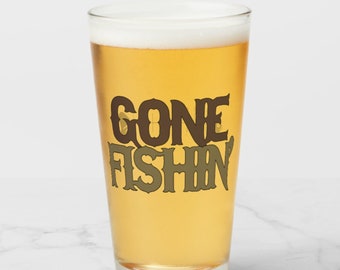Gone Fishin' Pint Glassware,  Beer Lover Gift, Fishing Gifts For Men, Guy Christmas Gift, Personalize Pint Glasses, Blue Marlin