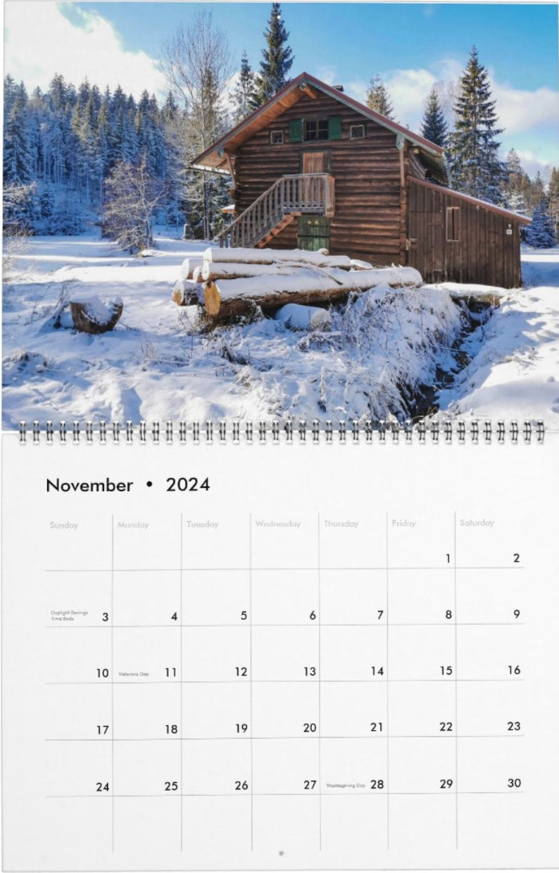 Log Cabin Whispers A Year of Rustic Retreats, Calendar 2924, Gift for
