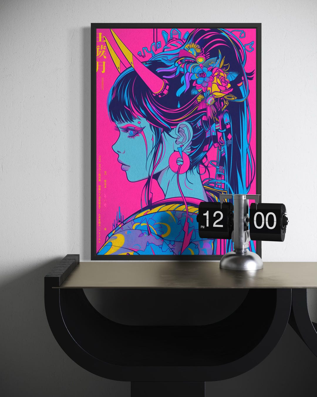 Cyberpunk Anime Girl Poster Japanese Wall Art Pink Neon Japandi Decor ...