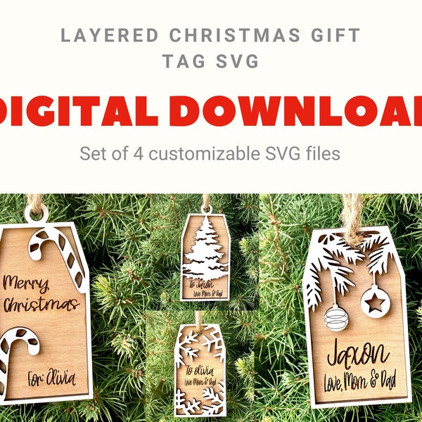 Christmas Gift Tag Bundle, File for Glowforge, Laser Cutting SVG, Stocking Tag File, INSTANT DOWNLOAD