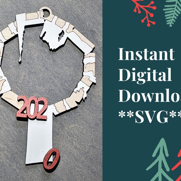 Toilet Paper Wreath, F 2020 Ornament svg, File for Glowforge, Laser Cutting SVG, Xmas Ornament File, INSTANT DOWNLOAD, New Year tp, Corona