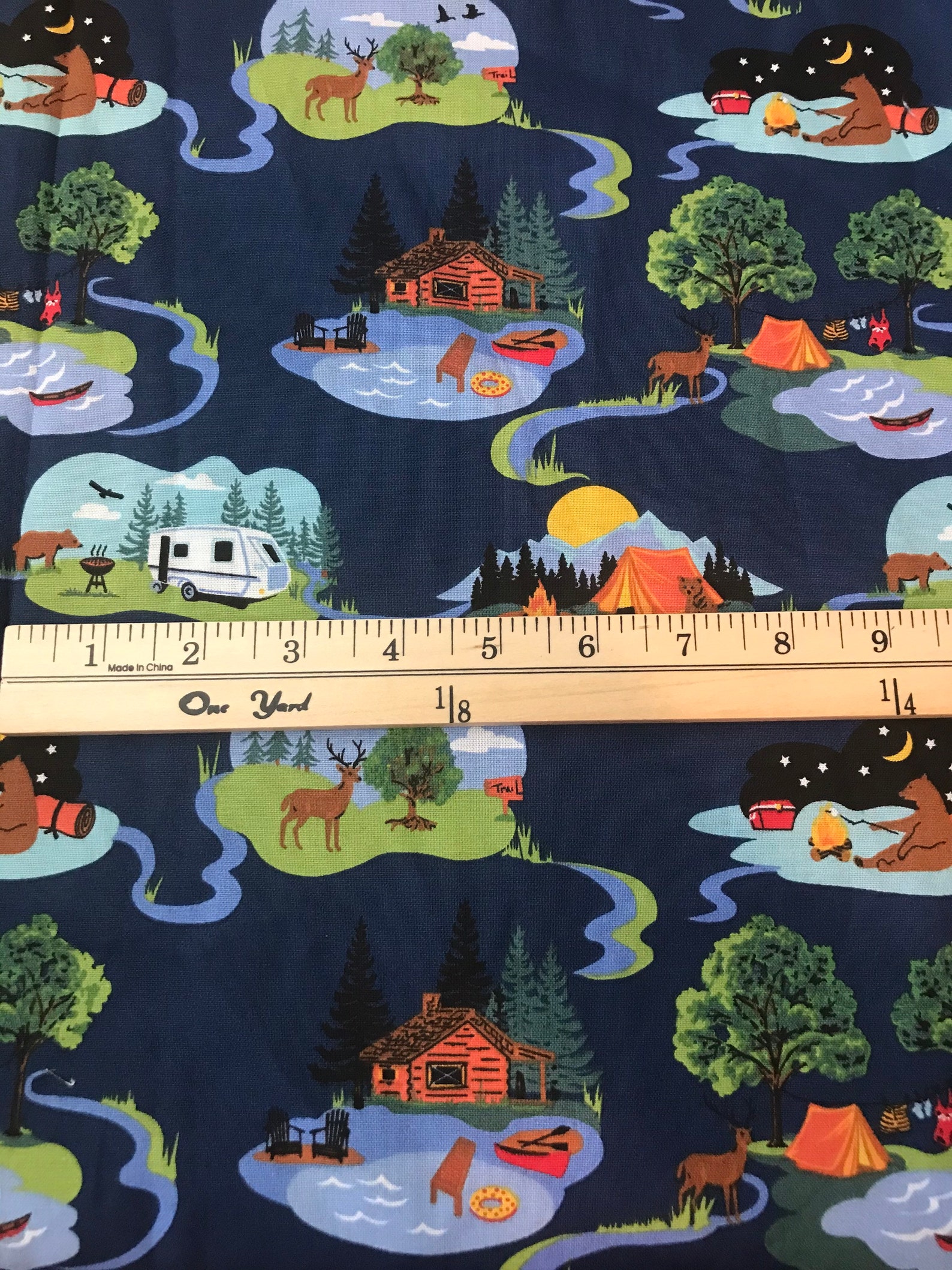 Camping Fabric Outdoor Fabric by the Yard Bear Cotton Etsy