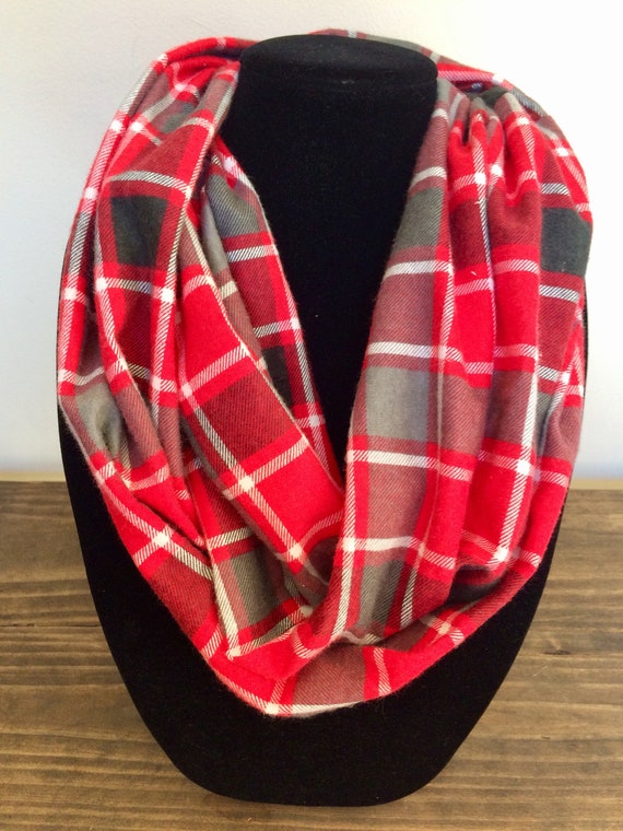 Plaid Red and Gray Womens Infinity Scarf Womens Infinity | Etsy