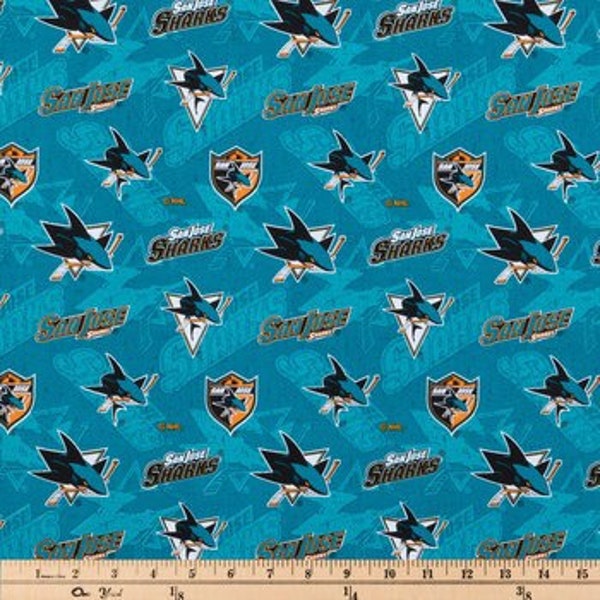 San Jose Sharks fabric, San Jose fabric by the yard, MHL material, San Jose sharks cotton fabric