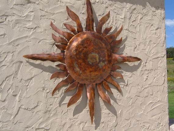 Large Copper Sun 30 inch Wall Art Metal Sculpture Decor | Etsy