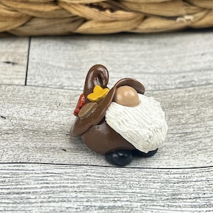 Tiny Fall-Themed Gnome – Handmade Polymer Clay – with Autumn Leaves – Approx. 1 Inch Tall