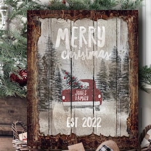 Personalized Wood Christmas Sign Personalised  Name Sign Wooden Christmas Decor Sign Christmas Decoration Family Name  Christmas Truck  Sign