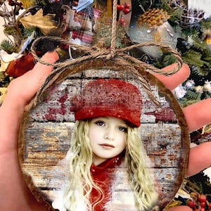Photo Christmas Ornament - Rustic Wood with Personalized Image