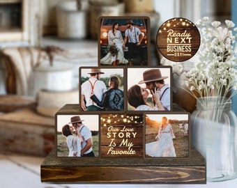 Gift for Couple 5th Fifth Wood Wedding Gift Gift for Him Her Photo Block Set Photo Gift Wooden Photo Blocks Photo on Wood Personalized Photo