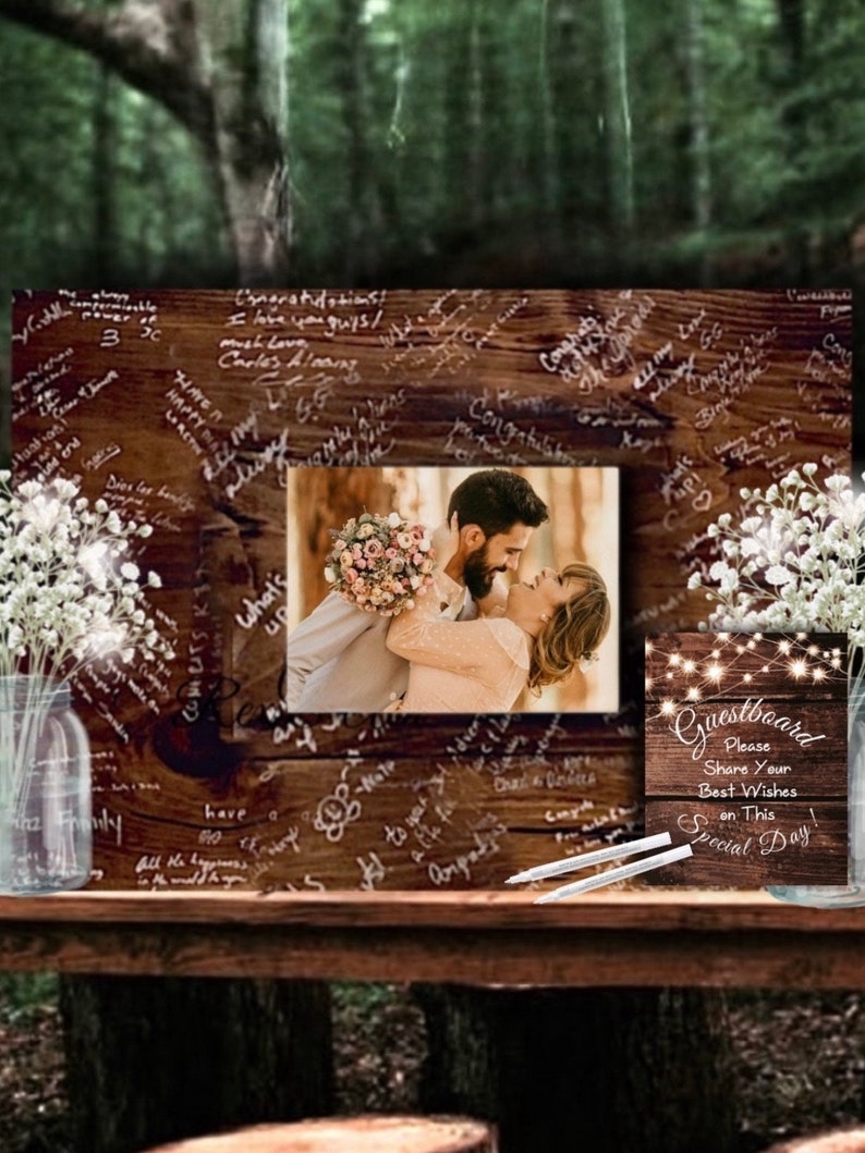 Wedding Guest Book Sign Alternative Wedding Wood Photo Guest Board Guest Book Signing Board Wood Photo Barn Wedding Photo Gift Guestboard image 6