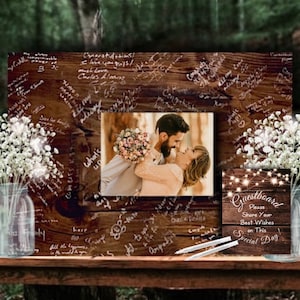 WOOD Guest Board Wedding Decor Wood Photo Guest Book Sign Alternative Guestbook Signing Board Wedding Decor Wood Photo Wedding Photo Gift image 7