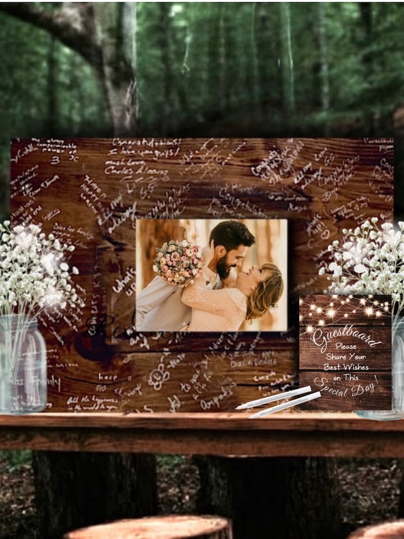 WOOD Guest Board Wedding Decor Wood Photo Guest Book Sign Alternative Guestbook Signing Board Wedding Decor Wood Photo Wedding Photo Gift image 7