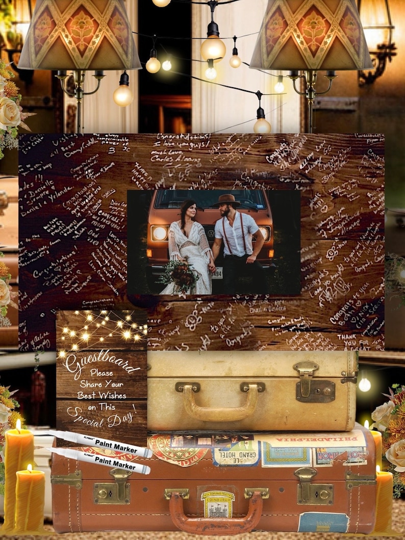 Wedding Guest Book Sign Alternative Wedding Wood Photo Guest Board Guest Book Signing Board Wood Photo Barn Wedding Photo Gift Guestboard image 3