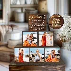 Mothers Day Gift for Mom Stacking Photo Blocks Set Photo Gift Wooden Photo Block Photo on Wood Wooden Block With Picture Personalized Photo image 1