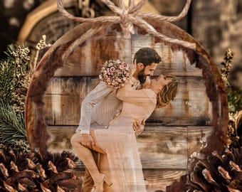 Christmas Tree Decor, Rustic Farmhouse Photo Ornament | Wood | 4-Inch Round, Handcrafted, Custom Image Transfer