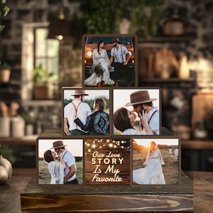 Custom Wood Photo Blocks Collage: Family & Wedding Display