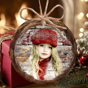 Personalized Wood Photo Christmas Ornament, Rustic Family Keepsake, Kids Picture Gift