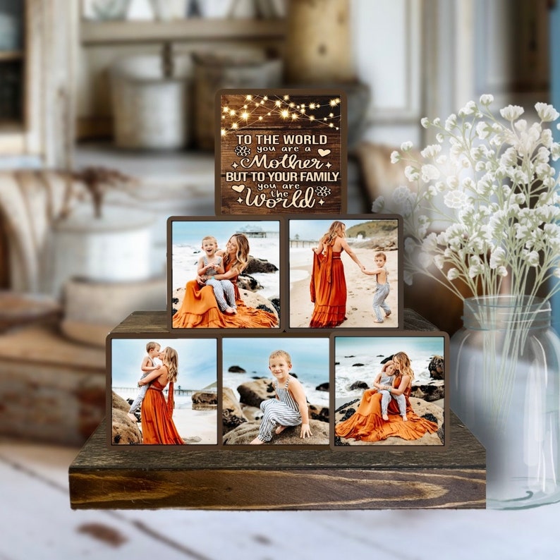 Mothers Day Gift for Mom Stacking Photo Blocks Set Photo Gift Wooden Photo Block Photo on Wood Wooden Block With Picture Personalized Photo image 4