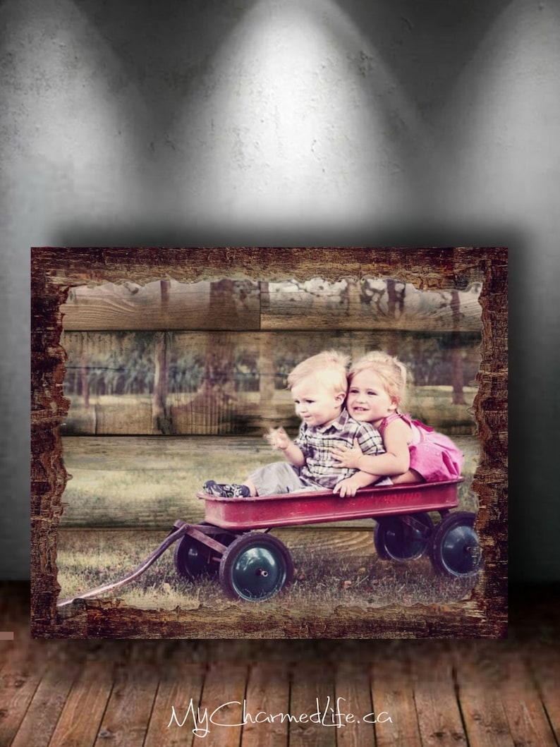 Rustic Wood Photo on Wood Pallet Photo Transfer to Wood Gift Wood Photo Wood Sign Wood Art Fifth Anniversary Picture Wedding Photo Gift image 3