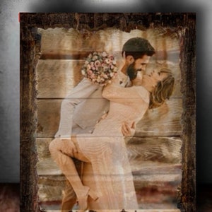 Custom Photo on Wood, Personalized Wedding Gift for Couple, Photo Decor for Rustic Wedding 5th Anniversary Gift Wood Picture Frame