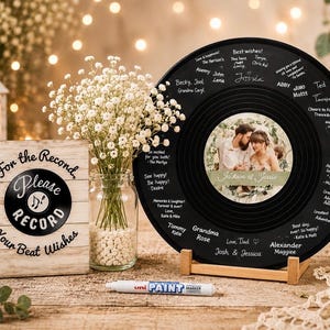 Signed Vinyl Record Guestbook; Wedding Guest Book Retro Vintage Music Theme