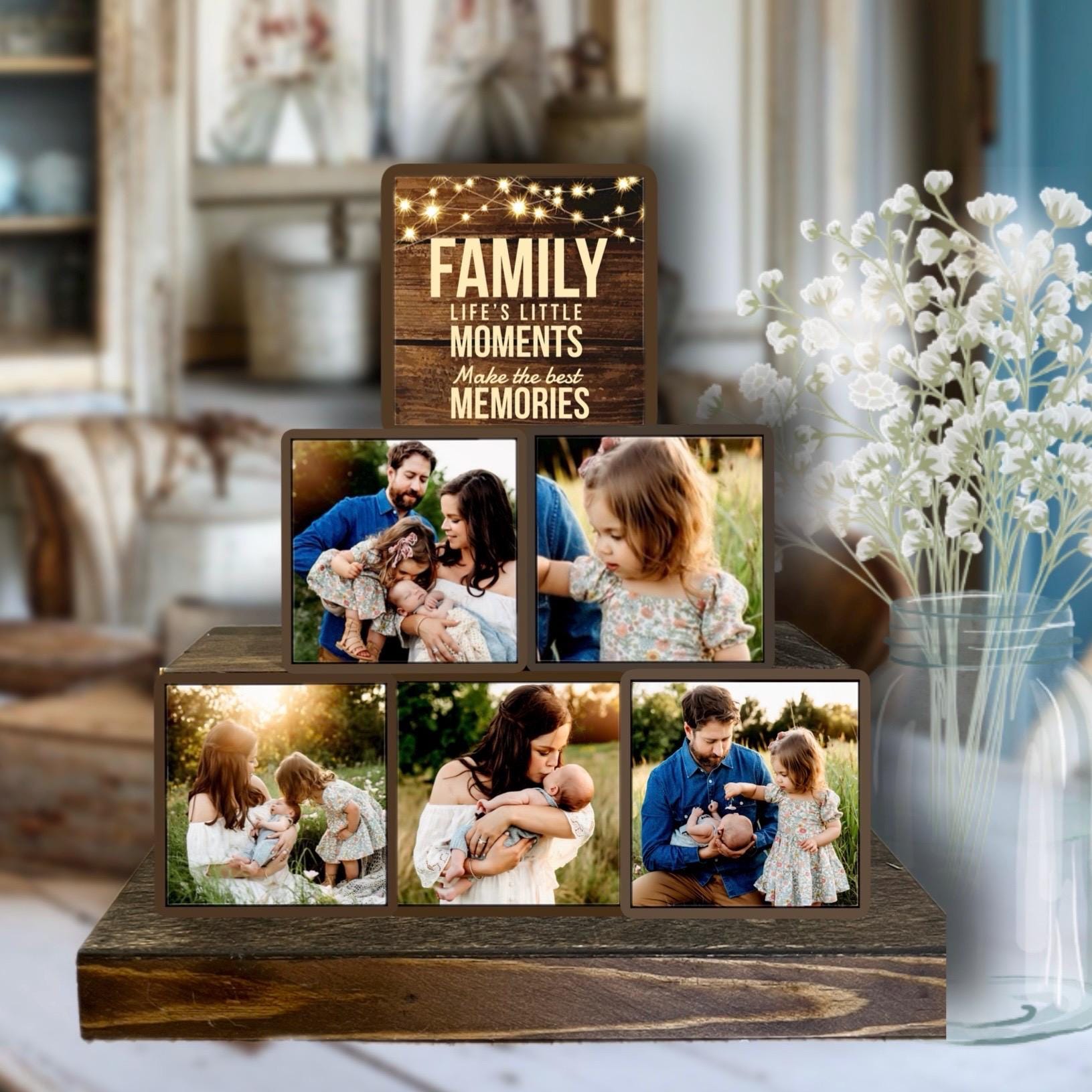 Personalized Family Photo Blocks, Custom Wood Photo Keepsake, Family ...