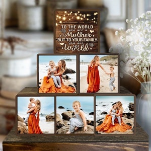 Mothers Day Gift for Mom Stacking Photo Blocks Set Photo Gift Wooden Photo Block Photo on Wood Wooden Block With Picture Personalized Photo image 3