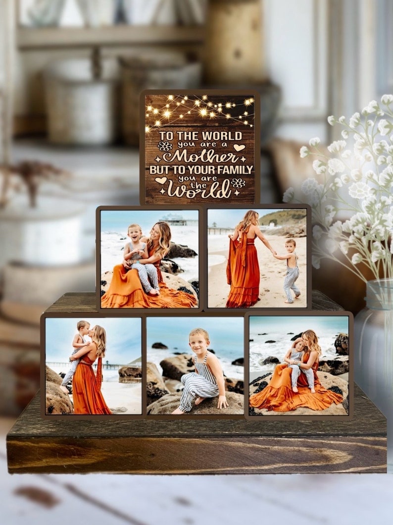Mothers Day Gift for Mom Stacking Photo Blocks Set Photo Gift Wooden Photo Block Photo on Wood Wooden Block With Picture Personalized Photo image 3