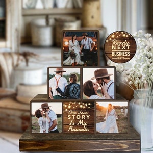 Gift for Couple 5th Fifth Wood Wedding Gift Gift for Him Her Photo Block Set Photo Gift Wooden Photo Blocks Photo on Wood Personalized Photo