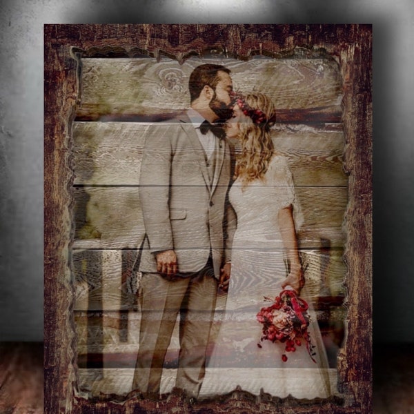 Custom Photo on Wood, Personalized Wedding Gift for Couple, Photo Decor for Rustic Wedding 5th Anniversary Gift Wood Picture Frame