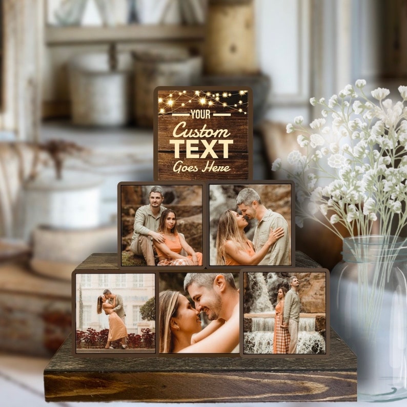 Mothers Day Gift for Mom Stacking Photo Blocks Set Photo Gift Wooden Photo Block Photo on Wood Wooden Block With Picture Personalized Photo image 2