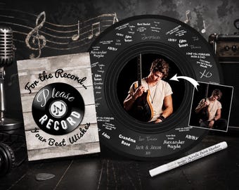 Birthday Party Guest Book Alternative;  Retro Theme Vinyl Record Party Decor