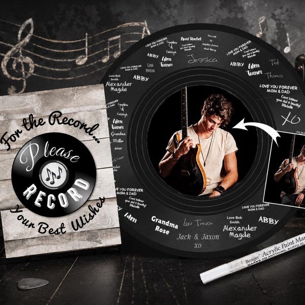 Birthday Party Guest Book Alternative;  Retro Theme Vinyl Record Party Decor