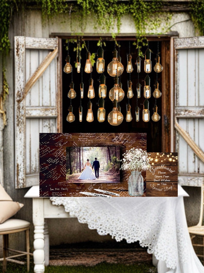 Wedding Guest Book Sign Alternative Wedding Wood Photo Guest Board Guest Book Signing Board Wood Photo Barn Wedding Photo Gift Guestboard image 10