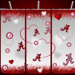 Alabama Hearts Crimson Tide Digital PNG for Tall Skinny Tumbler 20oz Tumbler Wrap