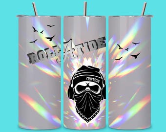Digital PNG Alabama Crimson Tide Skull with Ballcap Barbwire For Tall Skinny 20oz Tumbler