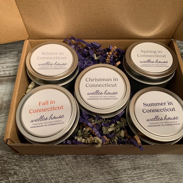 Seasons of Connecticut - 4 oz Natural Soy Wax Candle Gift Set