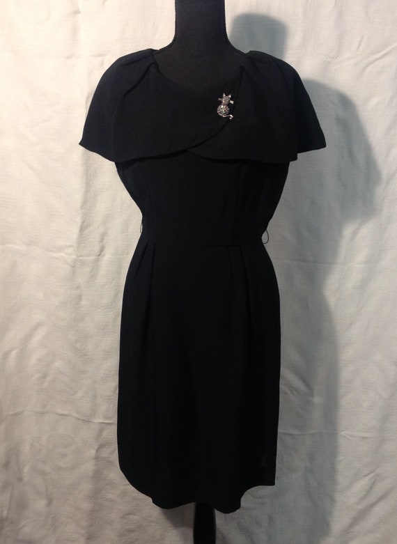 1950s Black Hourglass Dress: Petal Collar, Curvy Fit 1950s Black Hourglass Dress: Petal Collar, Curvy Fit