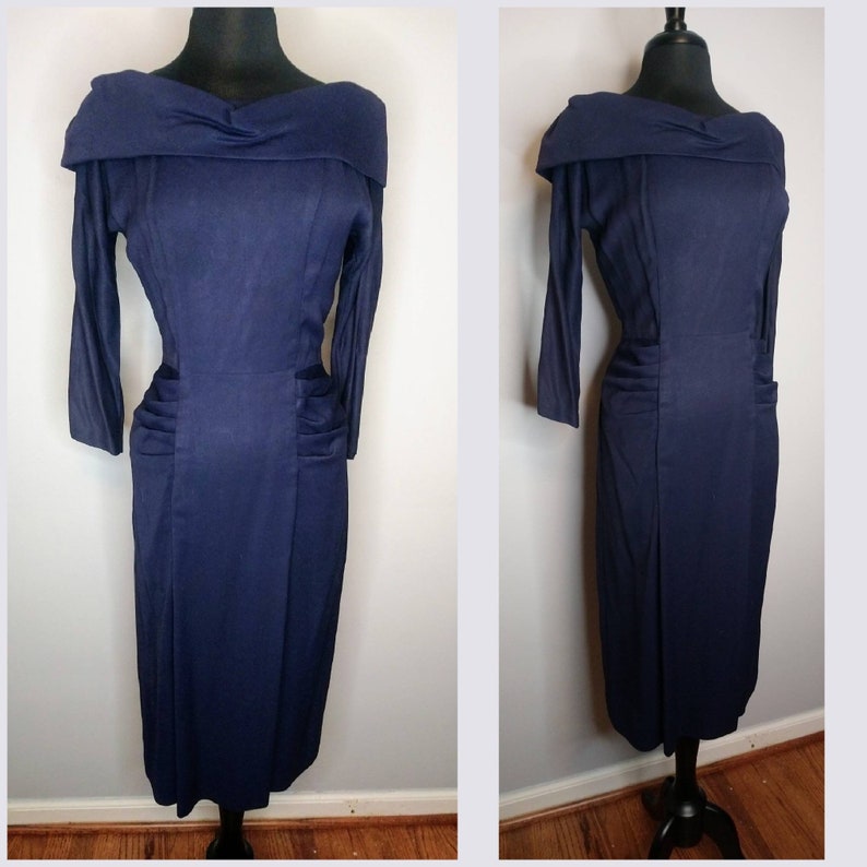 1950s Metallic Blue Wiggle Dress & Jacket