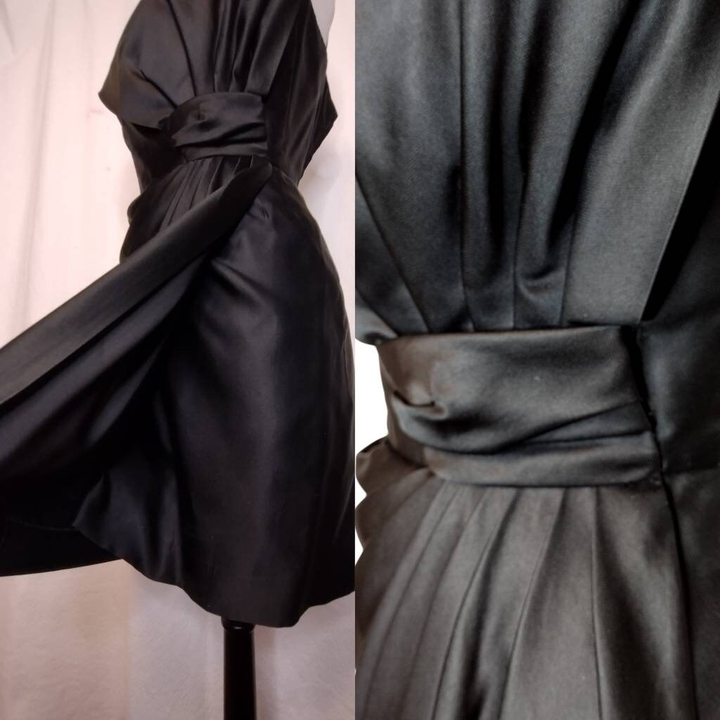1950's Sculptural Satin Cocktail Dress / Little Black | Etsy