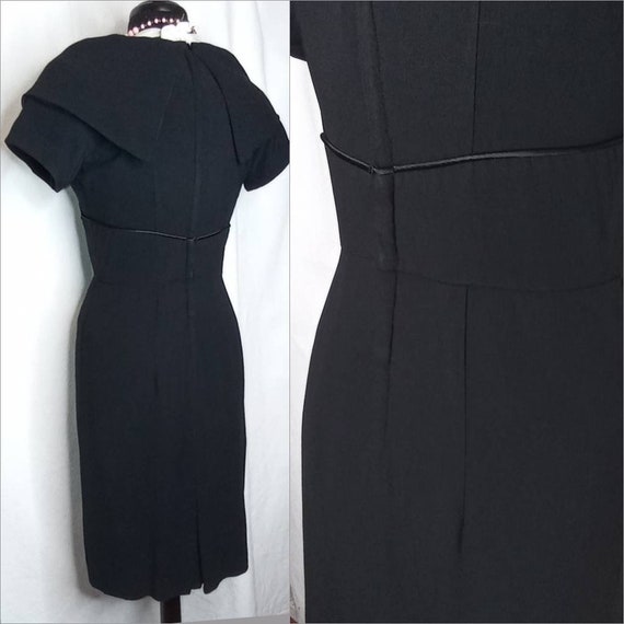 1950's Giana Wiggle Dress / LBD Black Crepe / Ray… - image 4
