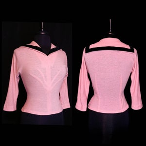 FINETTE 1950-tals figurnära ulltröja för sjömansflicka / Bubblegumrosa och svart / Tröja / Rockabilly Bombshell