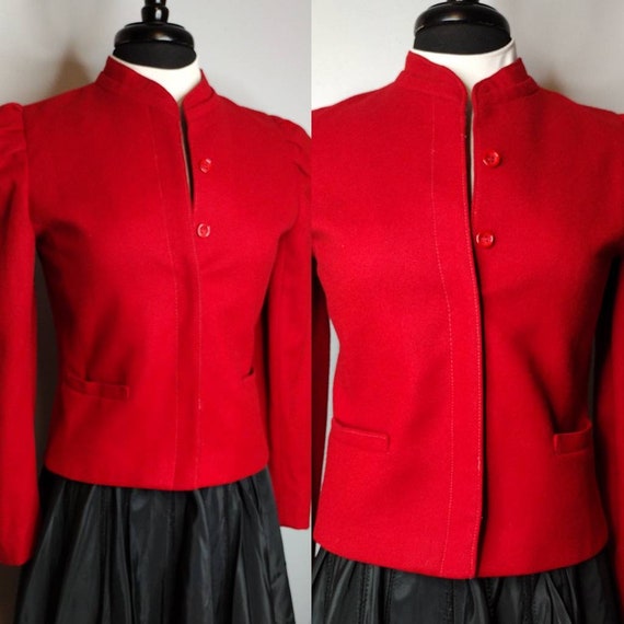 1980's Apple Red Wool Trachten Jacket / Puff Slee… - image 6