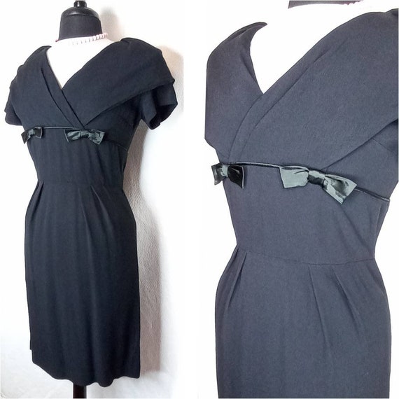 1950's Giana Wiggle Dress / LBD Black Crepe / Ray… - image 1