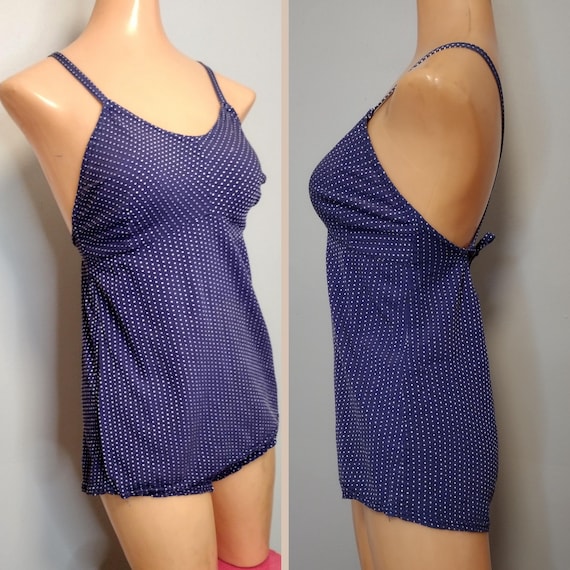 1930's 40s Navy Blue Polkadot One Piece Swimsuit … - image 2