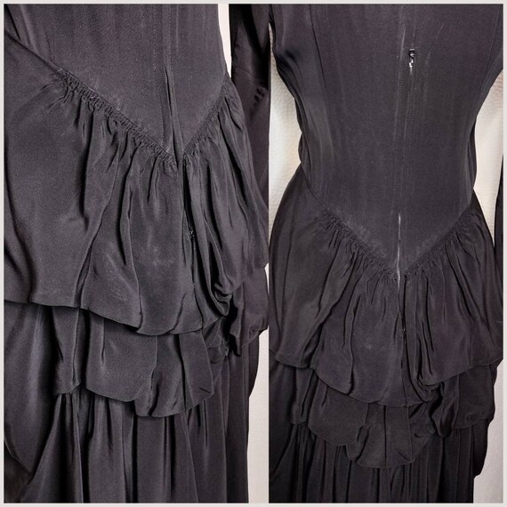 1930's 40s Black Crepe Bustle Dress / Teal Aqua S… - image 10
