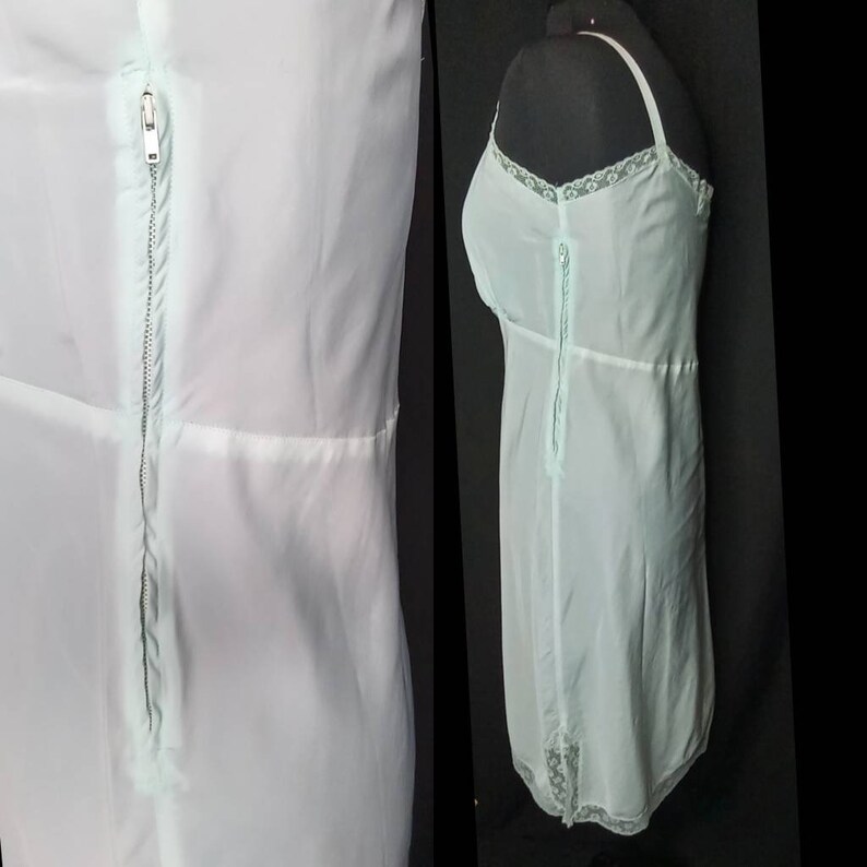1950/'s 50s Robbin/'s Egg Blue Crisp Taffeta Slip Nightie Barbizon Eyelet Lace Adjustable Straps