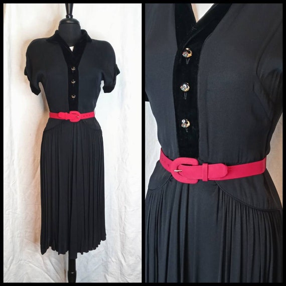 MARI DRESS 1930's 30s / 1940's 40s Black Rayon Cre