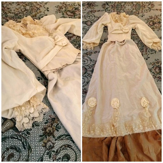 1890's Victorian Ivory Dress /Antique Day Dress /