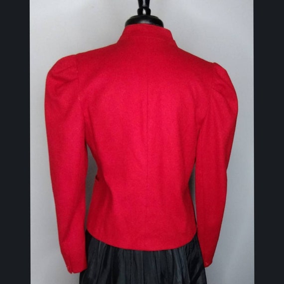1980's Apple Red Wool Trachten Jacket / Puff Slee… - image 3